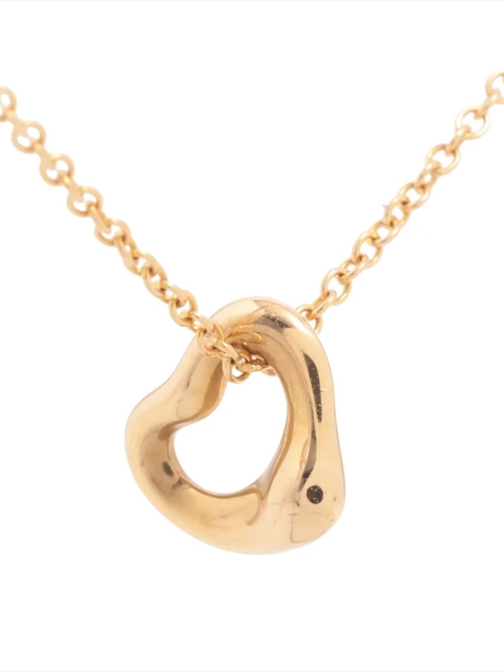 Tiffany & Co. 7mm Elsa Peretti Open Heart Mini Pendant Necklace 18K Yellow Gold